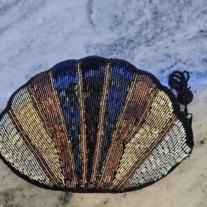 Elegant Cocktail Wedding Beaded Shell Clutch - Black, Blue, Gold